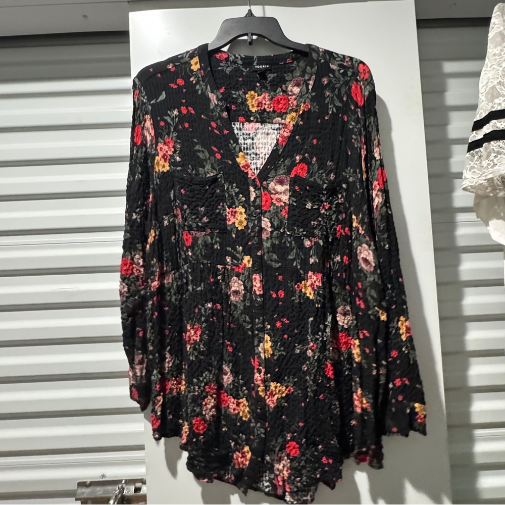 Torrid Black Top with Red and Green Accents